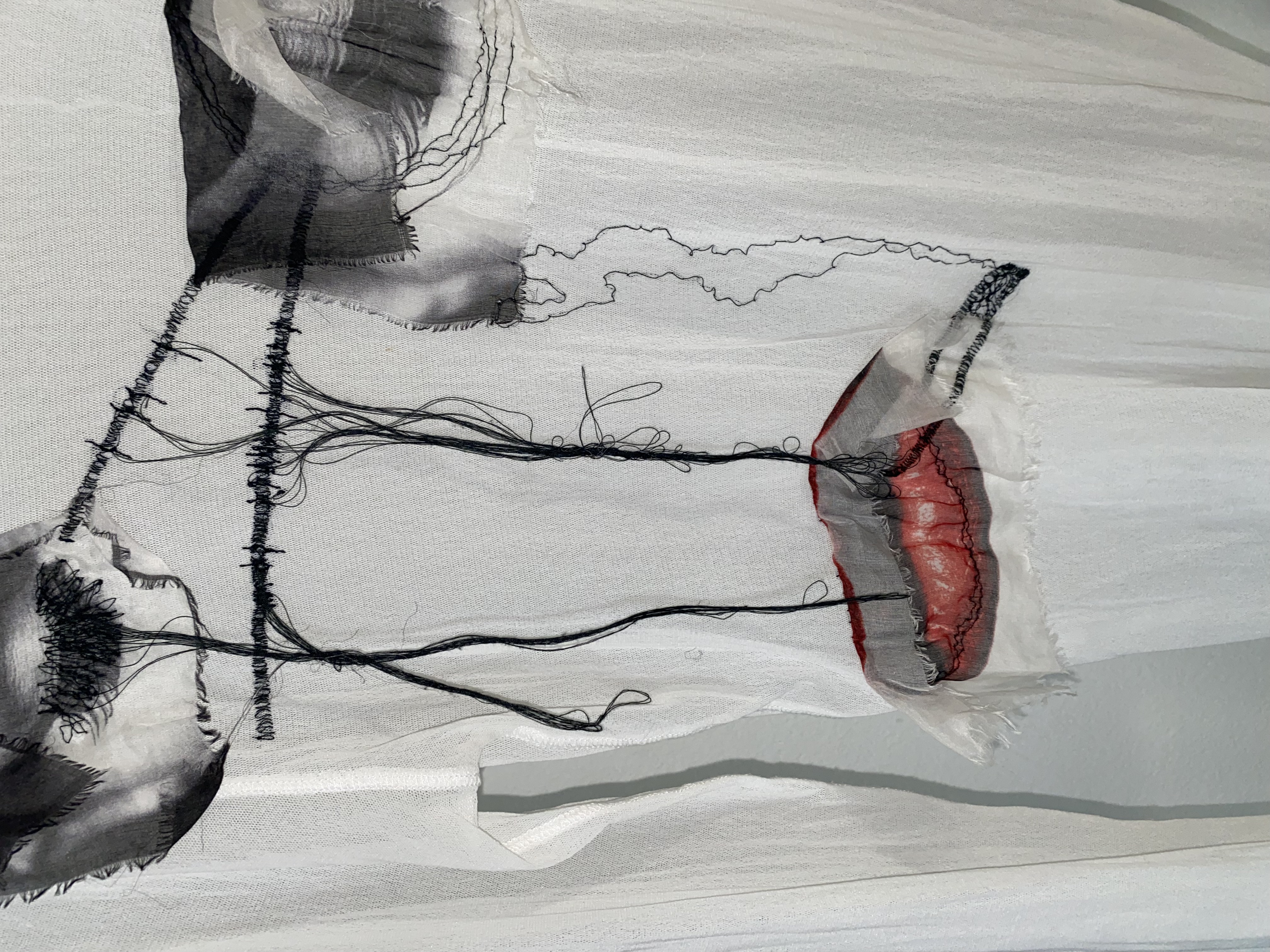 SS2002 embroidered eye and lips 'Yeux' mesh top, view 3